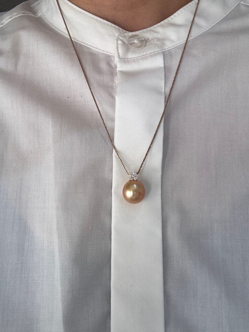 新品　18K ゴールド　天然南洋白蝶ゴールデンパールペンダント