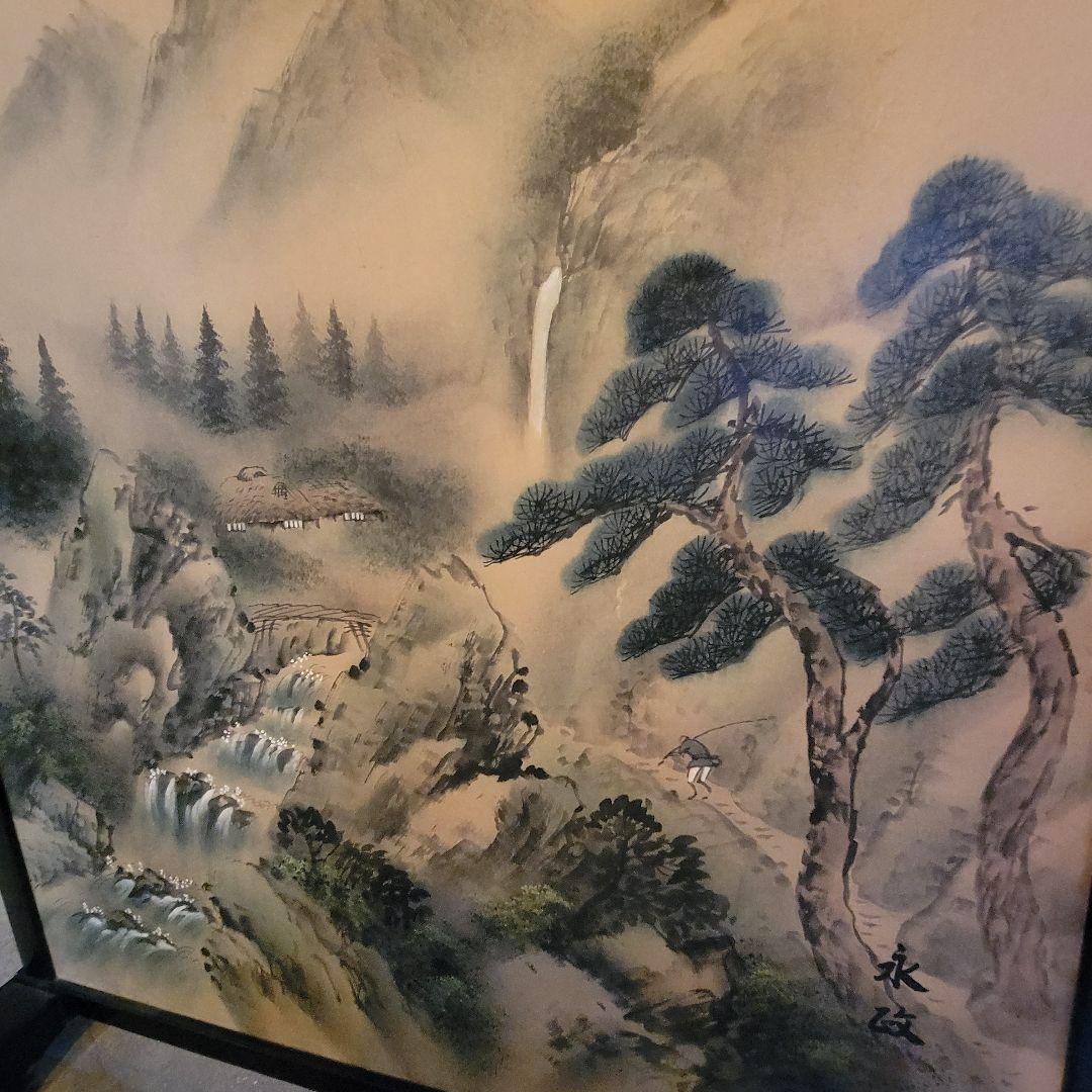 アンティーク屏風永政 山水図 衝立 煎茶道具 間仕切り パーティション