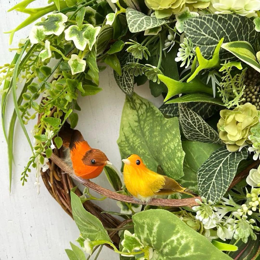 NO25_73森と小鳥のリース　アーティフィシャルフラワー　造花　玄関リース