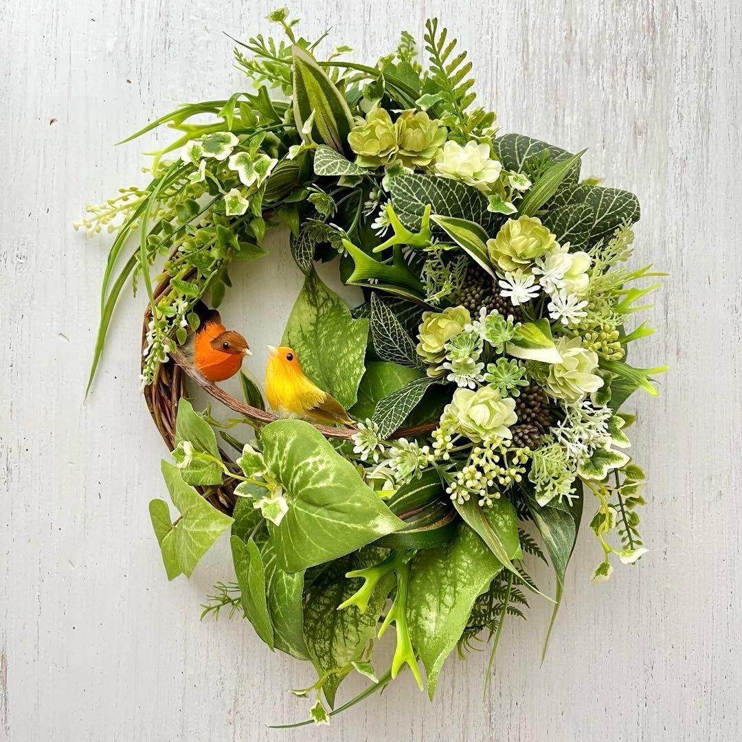 NO25_73森と小鳥のリース　アーティフィシャルフラワー　造花　玄関リース