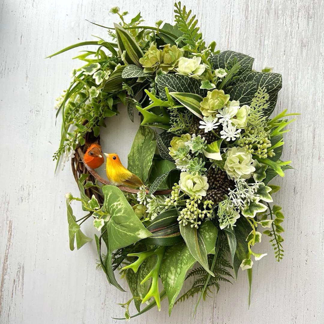 NO25_73森と小鳥のリース　アーティフィシャルフラワー　造花　玄関リース