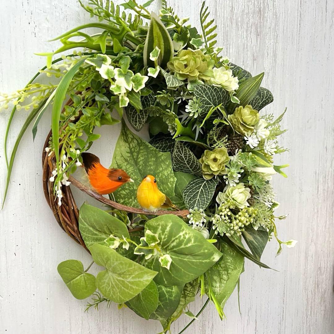 NO25_73森と小鳥のリース　アーティフィシャルフラワー　造花　玄関リース