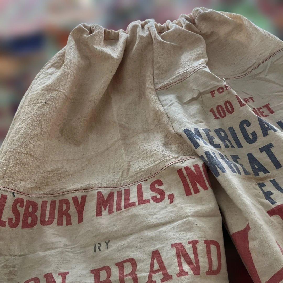 ライオンリメイクもんぺバルーンパンツ木綿　粉袋　古布襤褸　ダメージフィードサック