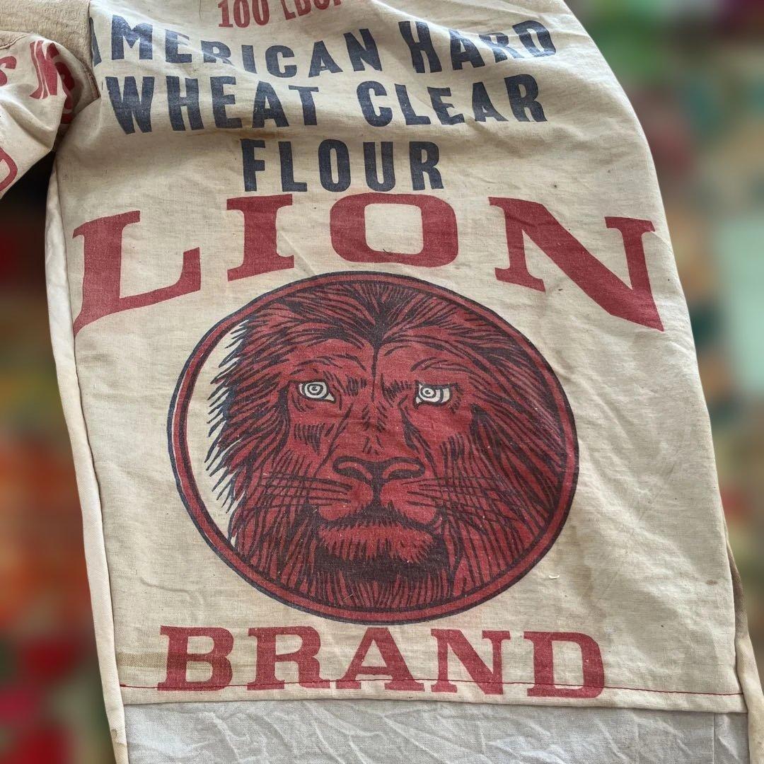 ライオンリメイクもんぺバルーンパンツ木綿　粉袋　古布襤褸　ダメージフィードサック