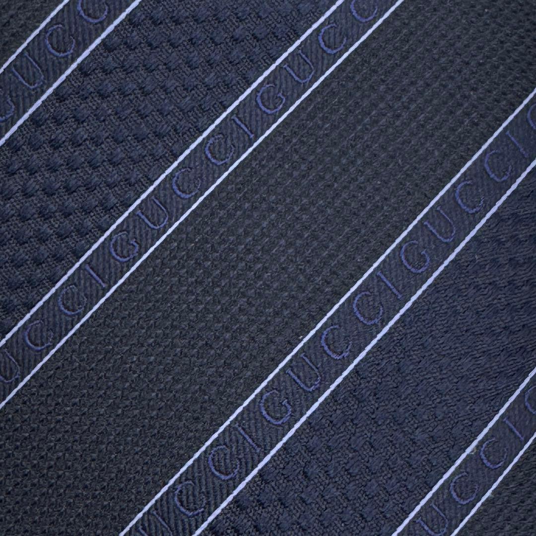 新品未使用 グッチ ネクタイ シルク ネイビー タグ付 袋付 GUCCIロゴ