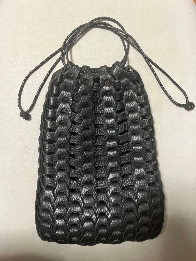 イルミーチョ シュリンクレザー 巾着 バッグ Boho 黒