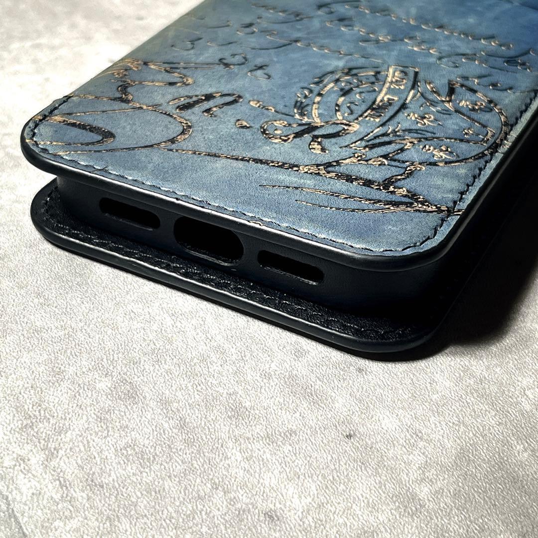 ベルルッティx ネイティブユニオン iPhone13 pro カリグラフィー　青