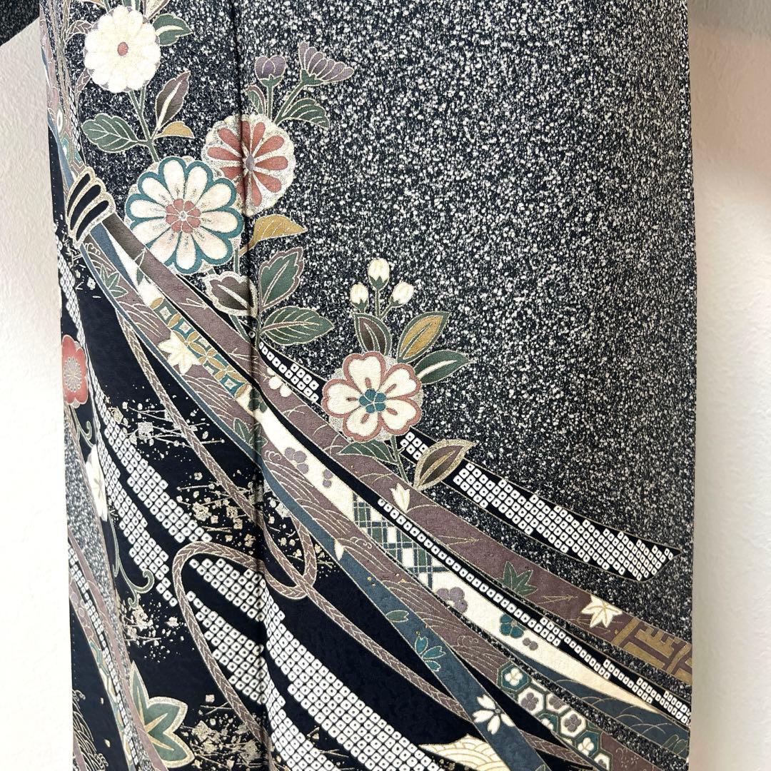 408 訪問着フルセット 正絹 濃紺 黒 金銀彩 たたき染め シック クール