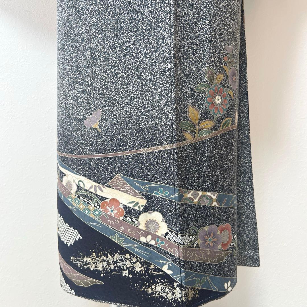 408 訪問着フルセット 正絹 濃紺 黒 金銀彩 たたき染め シック クール