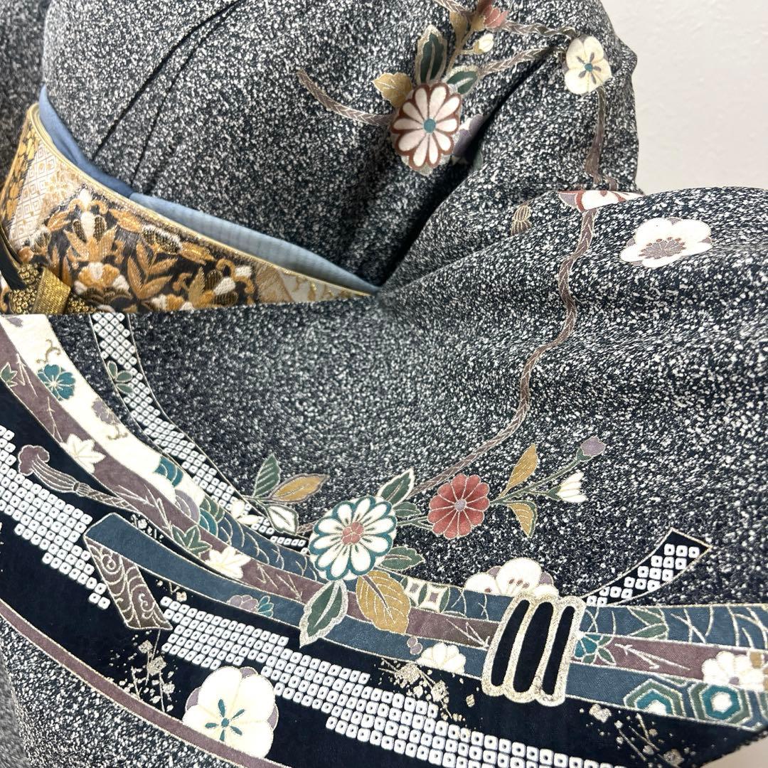 408 訪問着フルセット 正絹 濃紺 黒 金銀彩 たたき染め シック クール