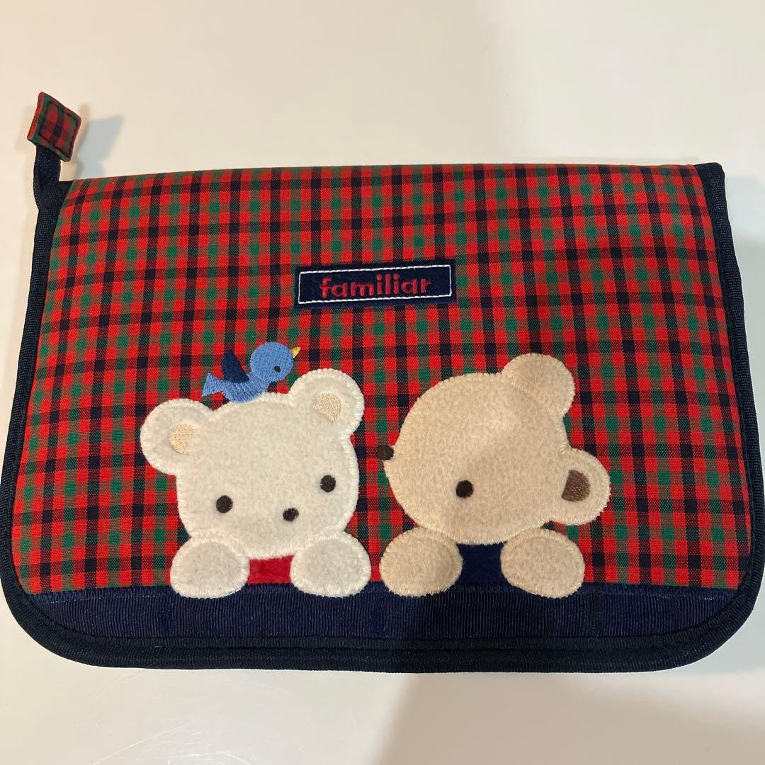 美品　ファミリア　母子手帳　ケース　マルチケース　赤　チェック　002