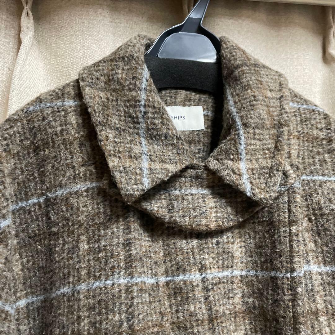 SHIPS スライバーチェックコート(ブラウン)