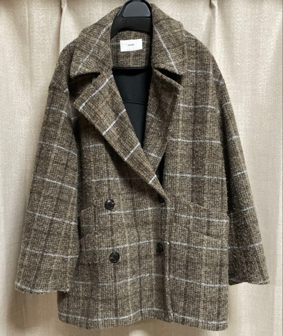 SHIPS スライバーチェックコート(ブラウン)