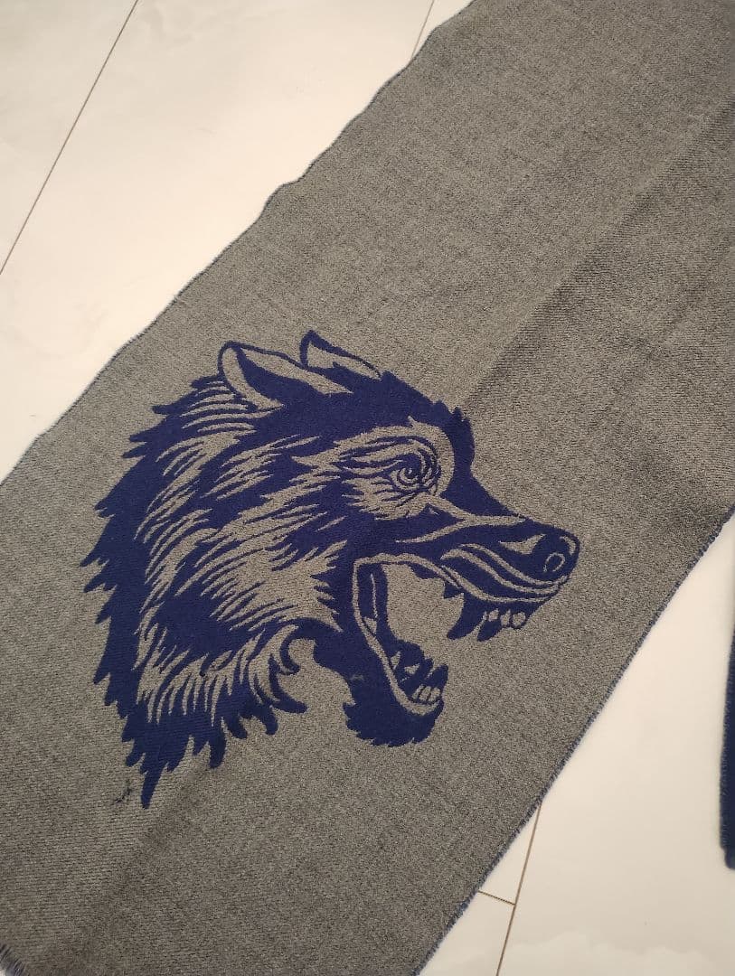 GUCCI マフラー 狼の刺繍 ネイビー/グレー