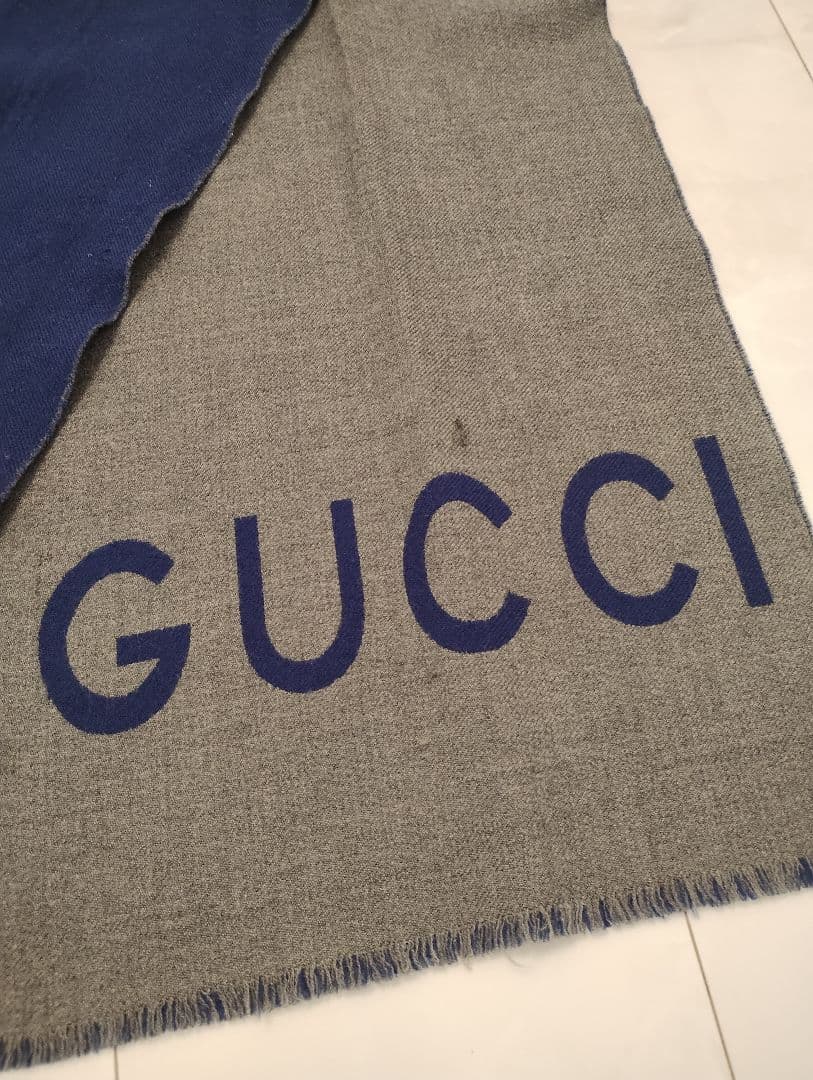 GUCCI マフラー 狼の刺繍 ネイビー/グレー