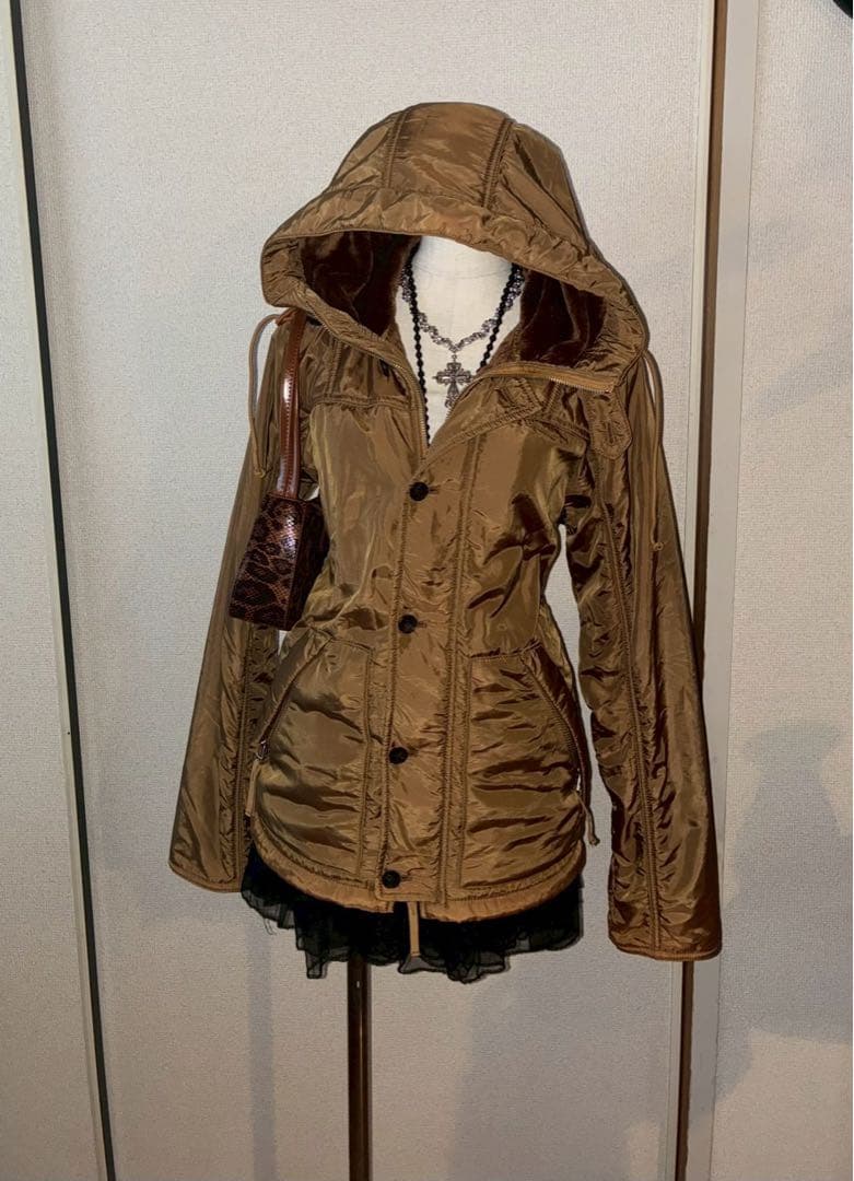 レアカラー　y2k平成ギャル00s光沢ボアシャーリングパーカー　ゴシック