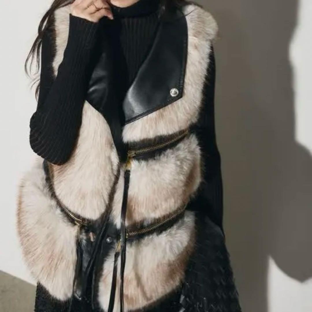 【新品未開封】andrea&coフェイクファーライダースベスト