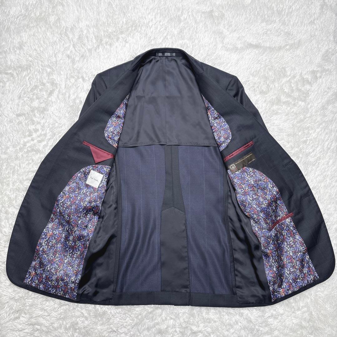 【極美品】ポールスミス 現行 デルフィノ シルク ウール スーツ 上下 紺 花柄