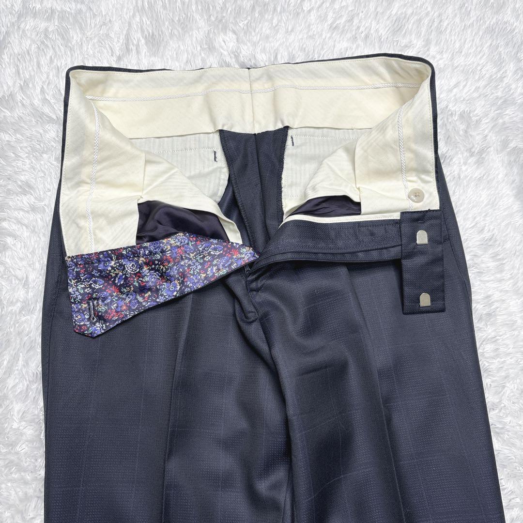 【極美品】ポールスミス 現行 デルフィノ シルク ウール スーツ 上下 紺 花柄