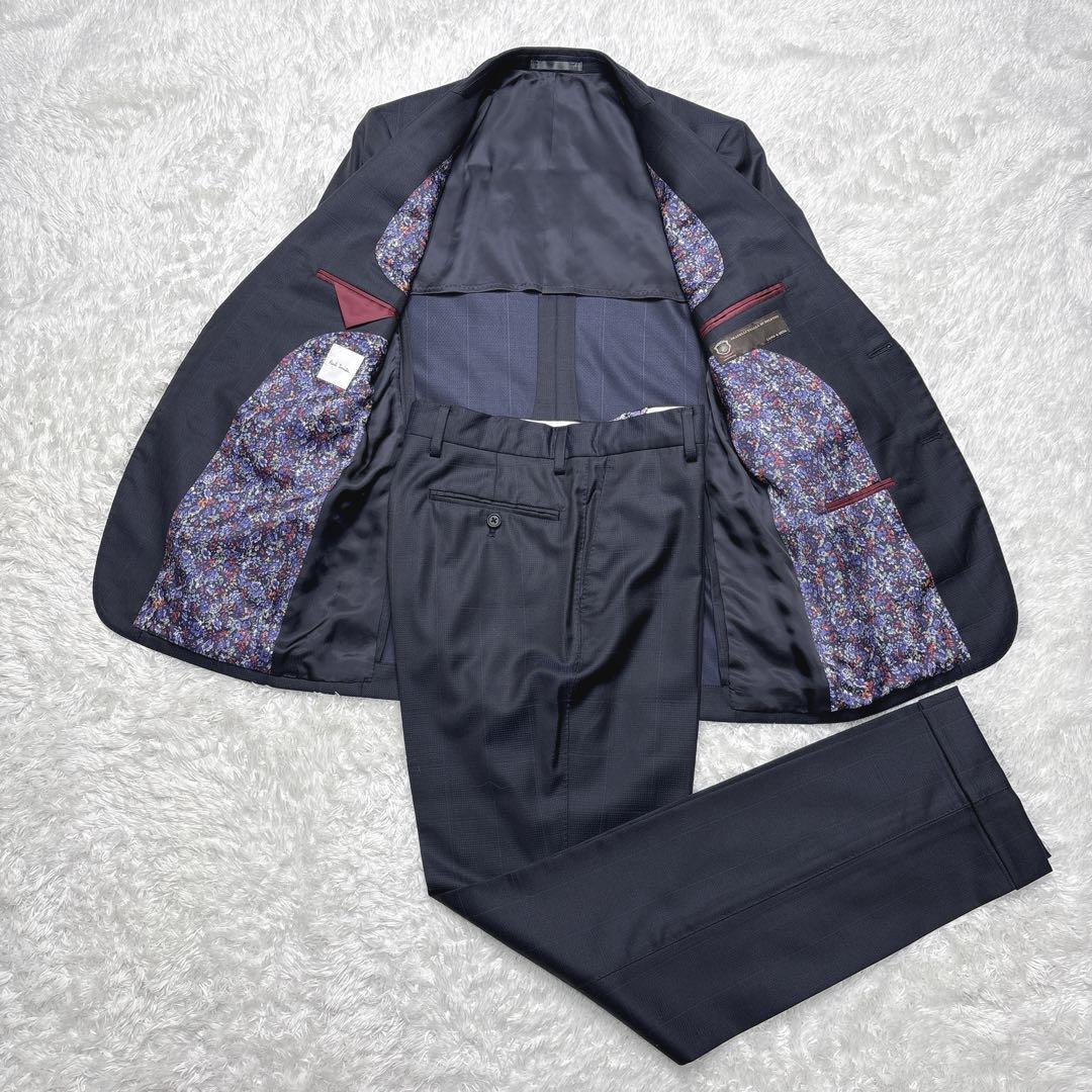 【極美品】ポールスミス 現行 デルフィノ シルク ウール スーツ 上下 紺 花柄
