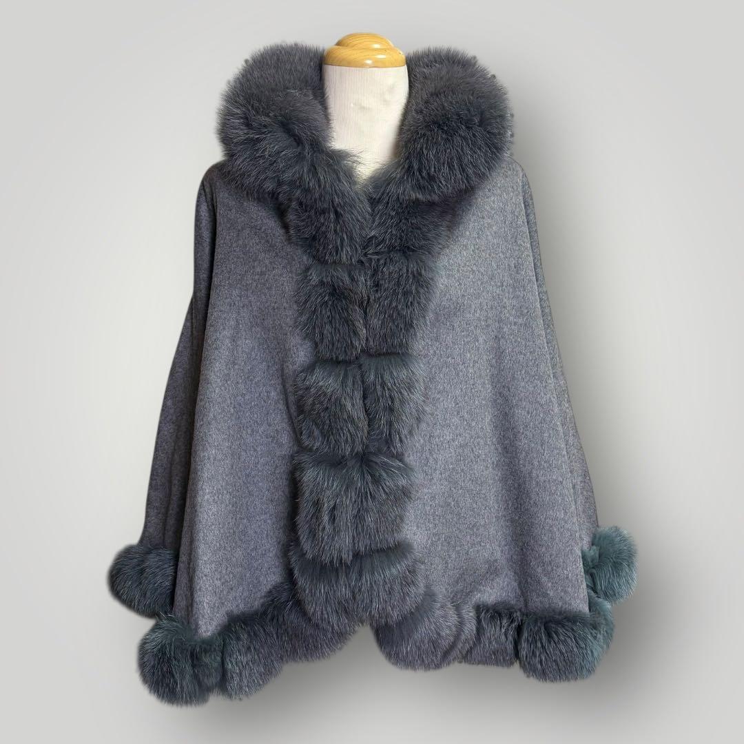 SAGA FURS ポンチョ ケープ カシミヤ ファー ブルーフォックス