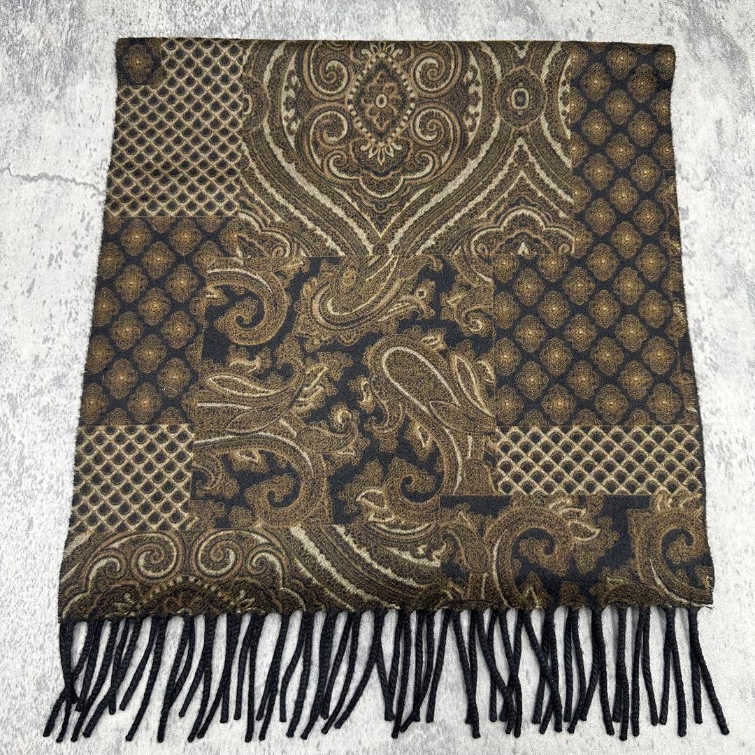 極美品 ピュアカシミヤ ロロピアーナ マフラー ペイズリー モザイク 総柄 茶色