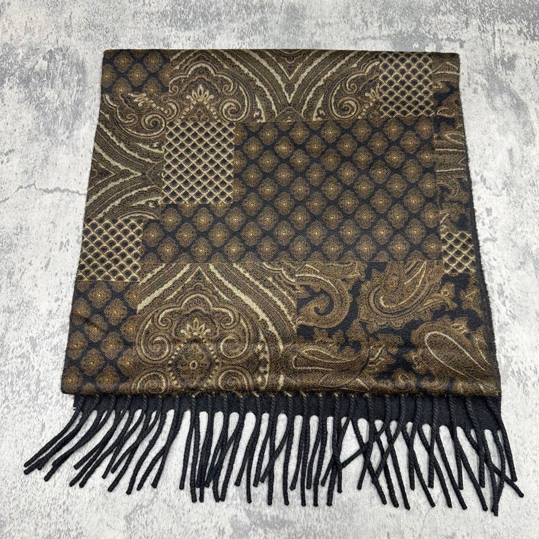 極美品 ピュアカシミヤ ロロピアーナ マフラー ペイズリー モザイク 総柄 茶色