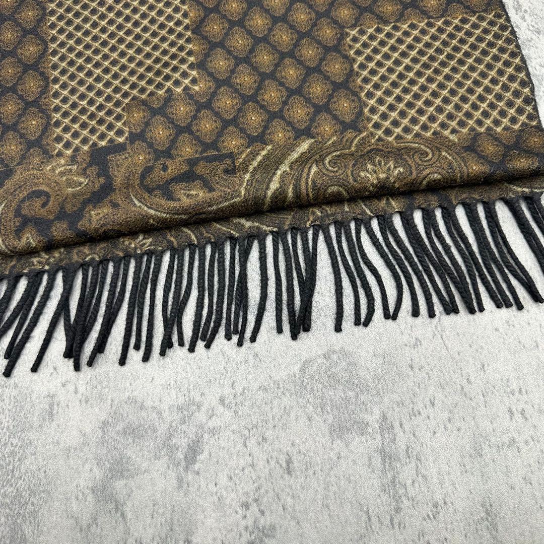 極美品 ピュアカシミヤ ロロピアーナ マフラー ペイズリー モザイク 総柄 茶色