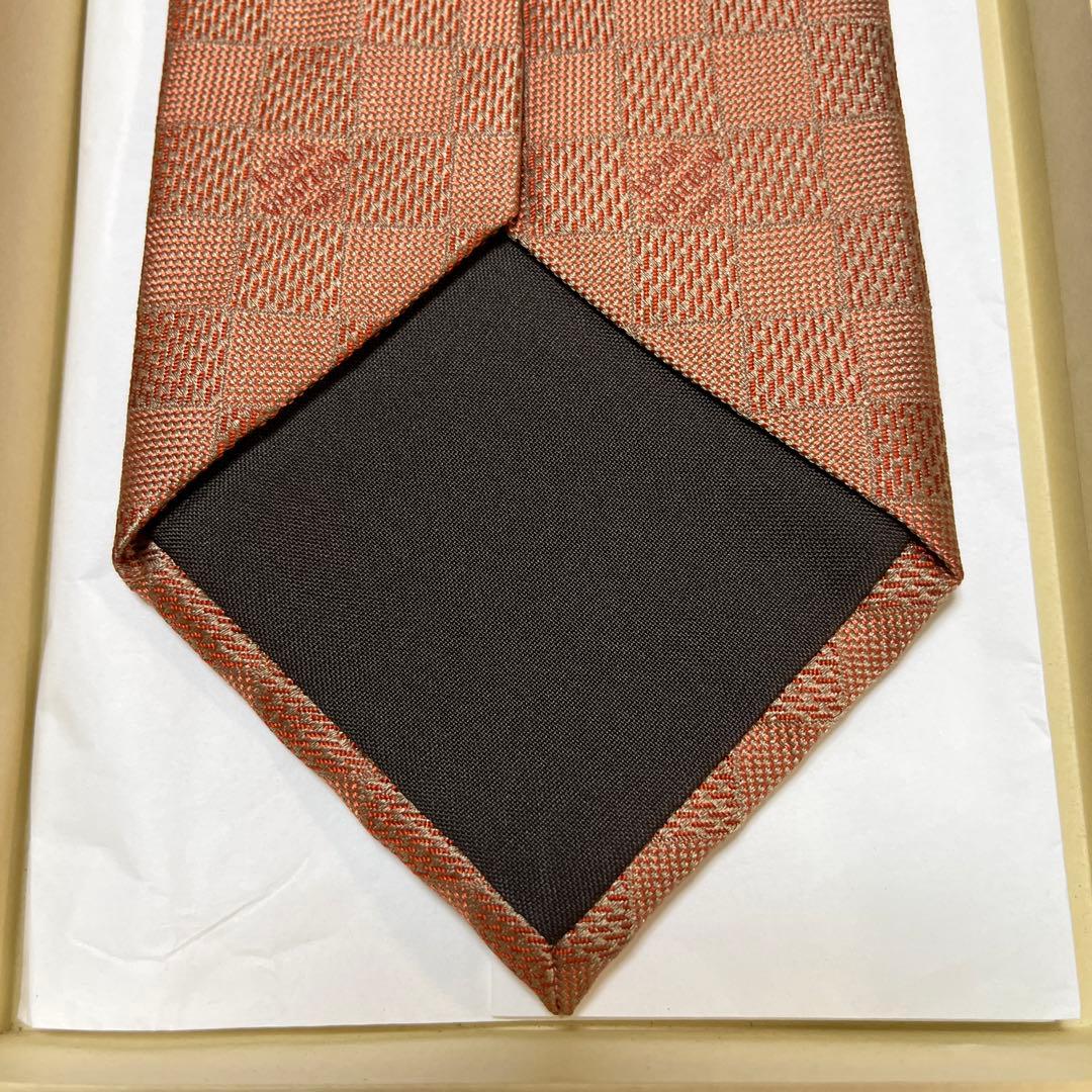 美品　LVルイヴィトン　ネクタイ　オレンジ　ダミエ柄　シルクジャガード