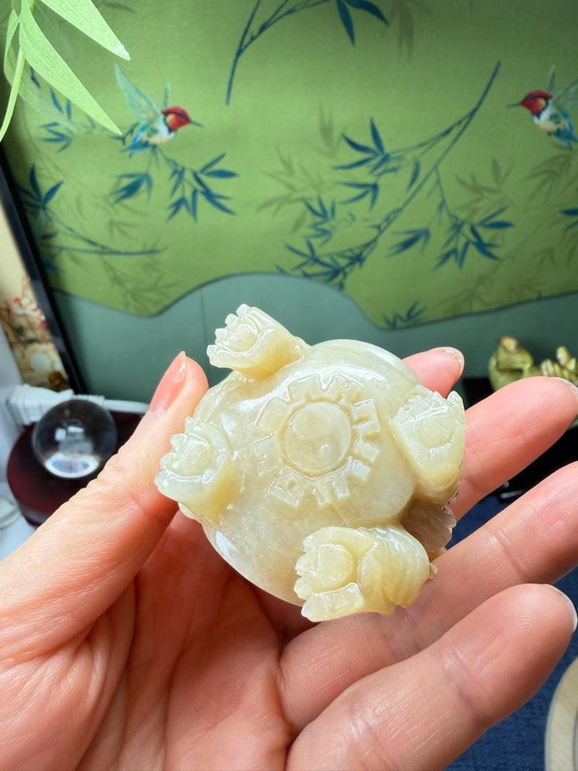 レア❣️天然無処理岫玉精工彫り、大気運⤴️大金運⤴️【吉獸】龍亀様置き物