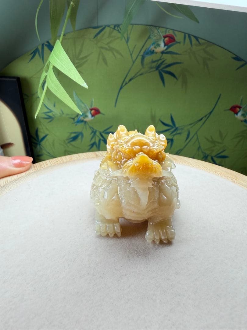 レア❣️天然無処理岫玉精工彫り、大気運⤴️大金運⤴️【吉獸】龍亀様置き物