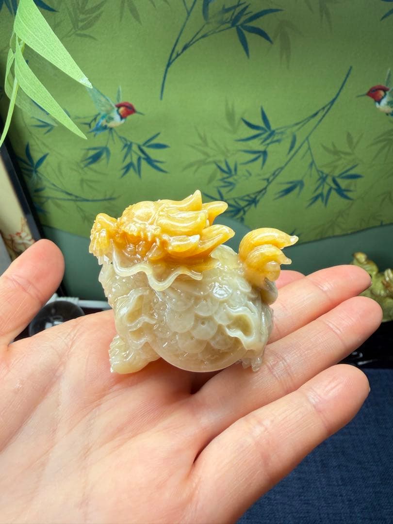 レア❣️天然無処理岫玉精工彫り、大気運⤴️大金運⤴️【吉獸】龍亀様置き物