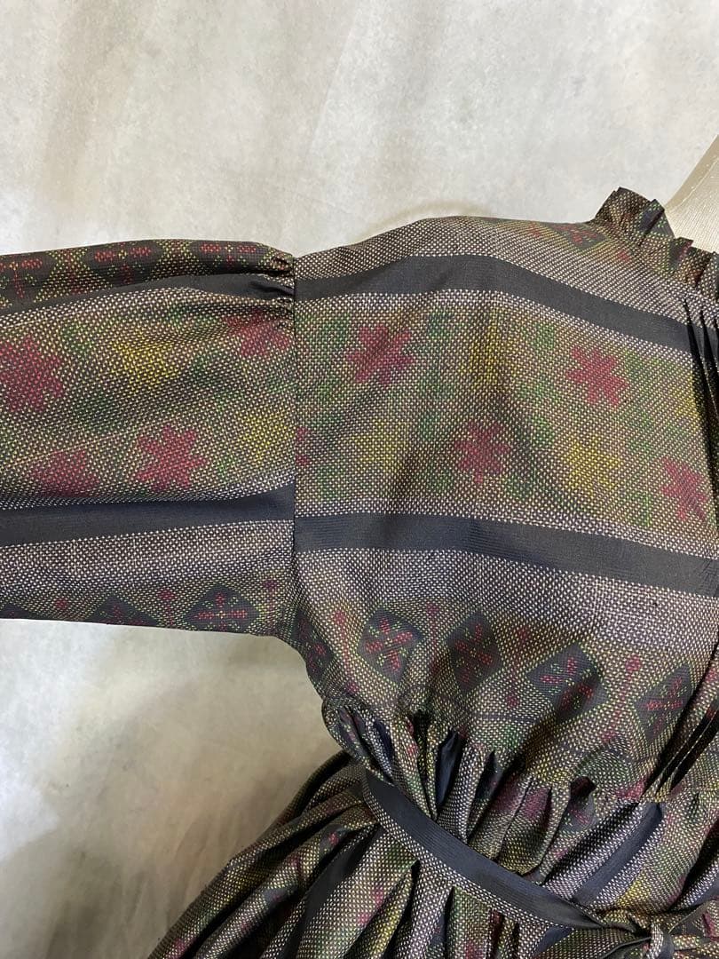 大島紬 フリル襟 ワンピース