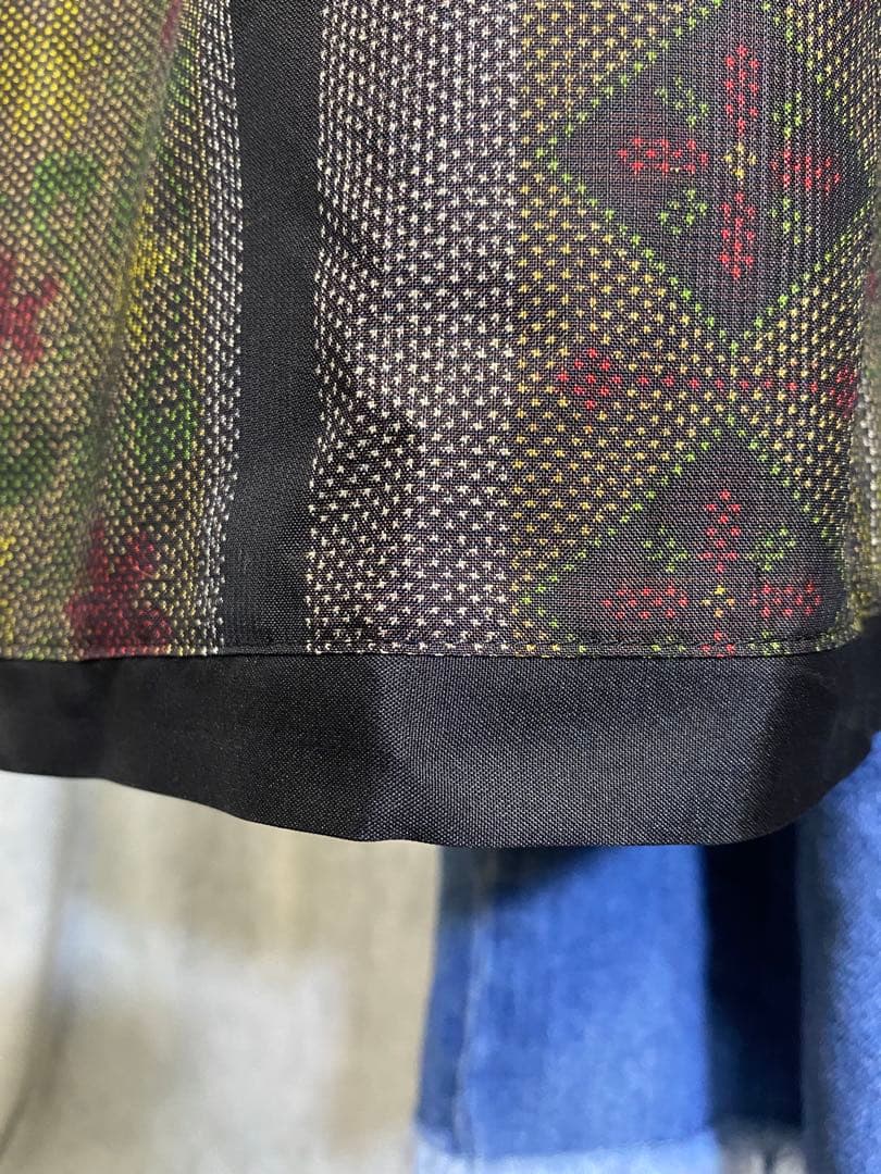 大島紬 フリル襟 ワンピース