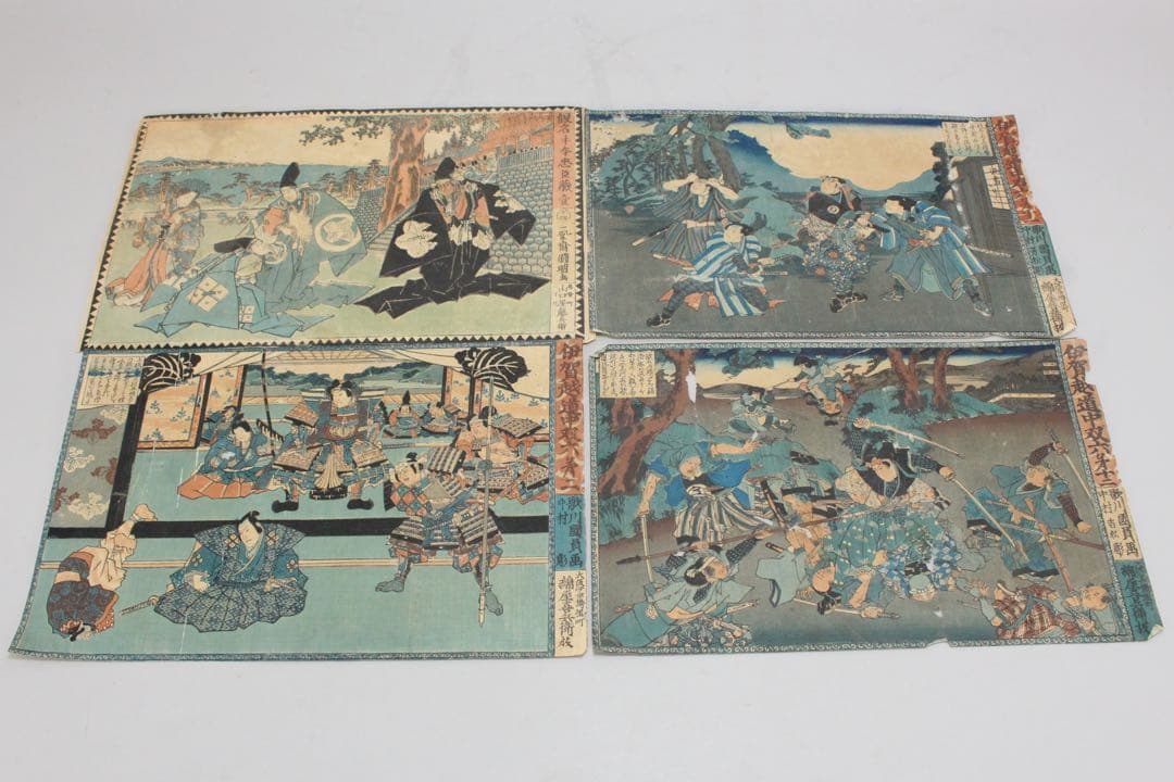 No5384 木版画　4点　「伊賀越道中双六」　「假名手本忠臣蔵 壹」〉送料無料