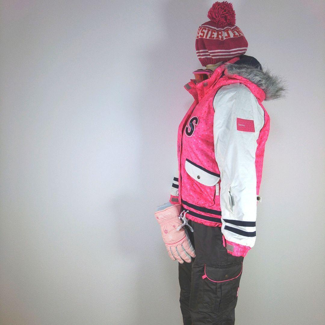 スキーウェア　150cm　キッズ　子供　ピンク　グローブ　ニット帽　ゴーグル