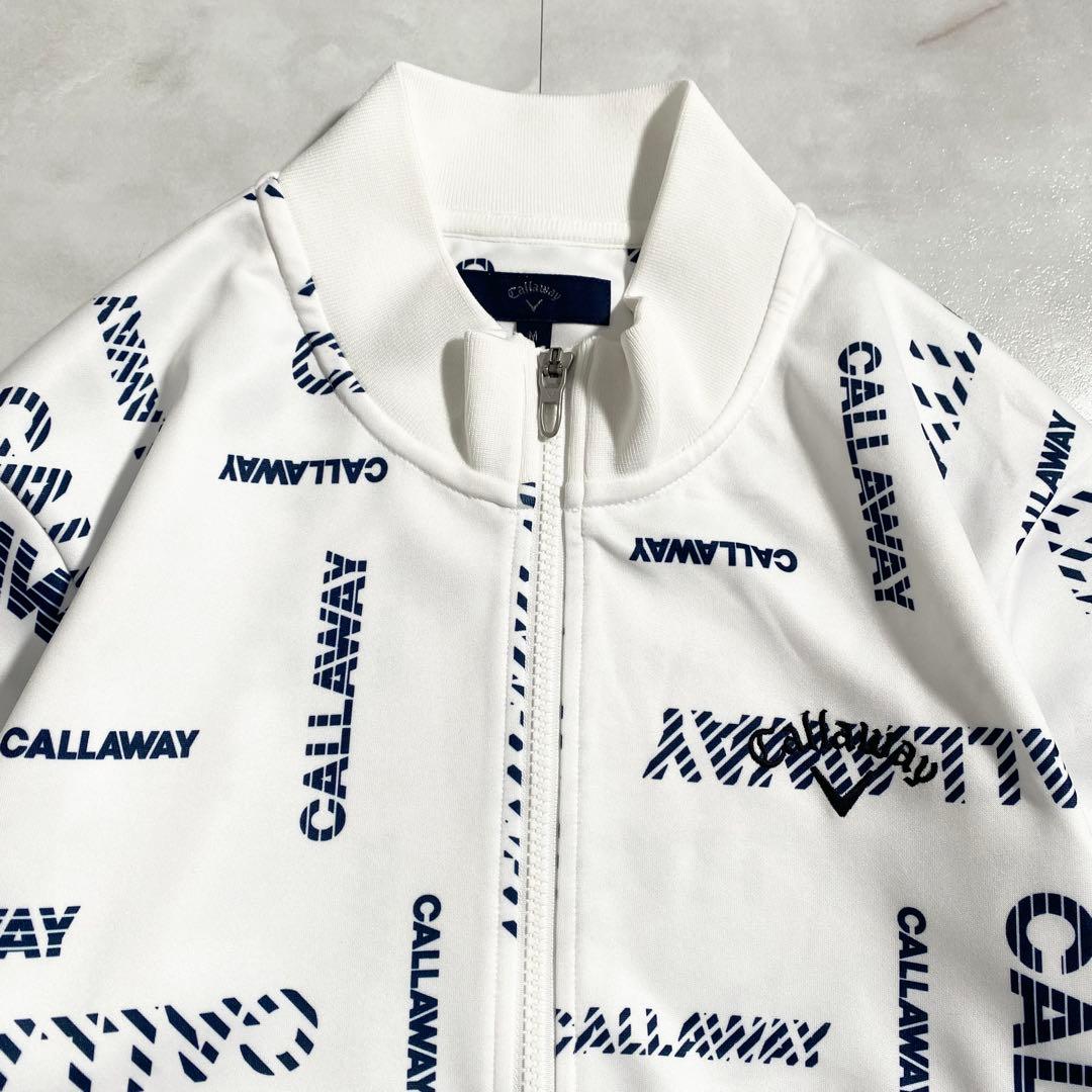 A18664 美品 キャロウェイ 総ロゴジップアップジャケット 白M メンズ