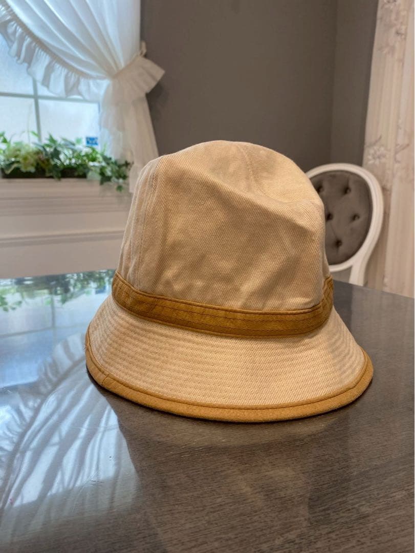 HERMES ベージュ キャメル　ハット 帽子　S エルメス　57 レザー　麻