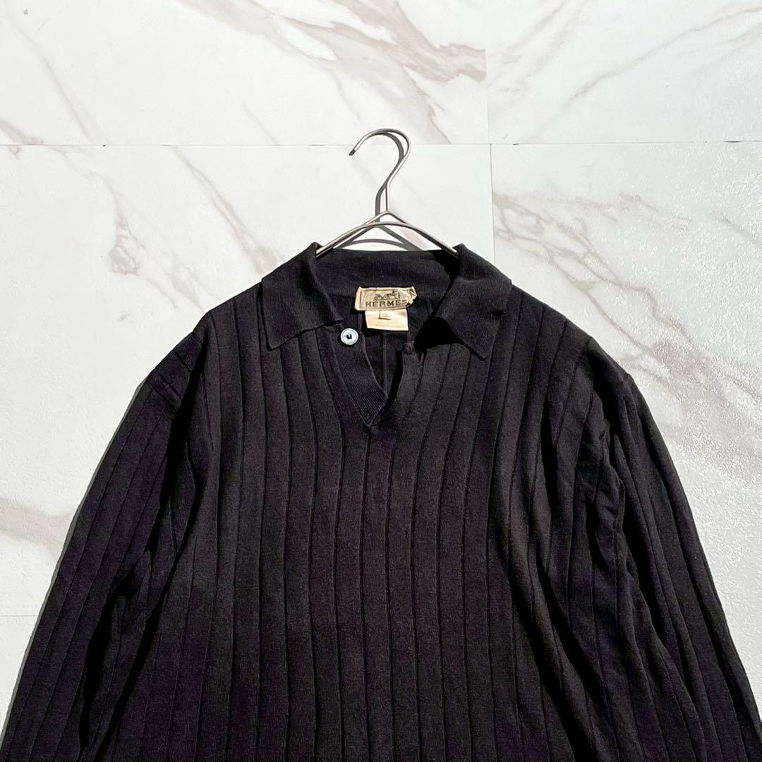 トップス HERMES Mint Knit Polo Shirt Linen Gray L