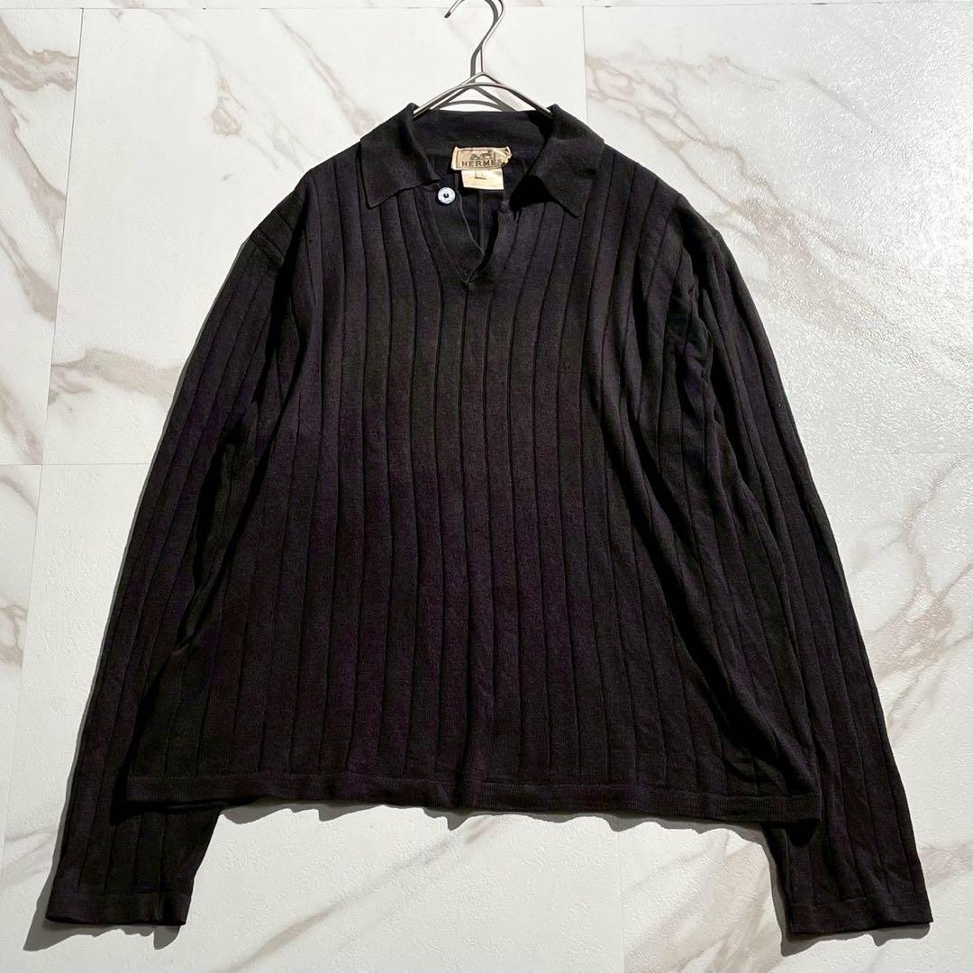 トップス HERMES Mint Knit Polo Shirt Linen Gray L