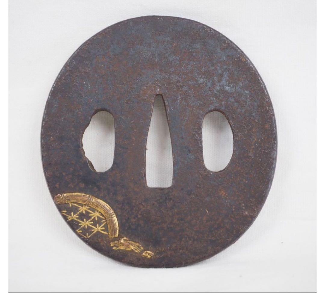 サンデイー　送料無料 江戸時代　金象嵌　蝶々花文鍔　刀剣美術