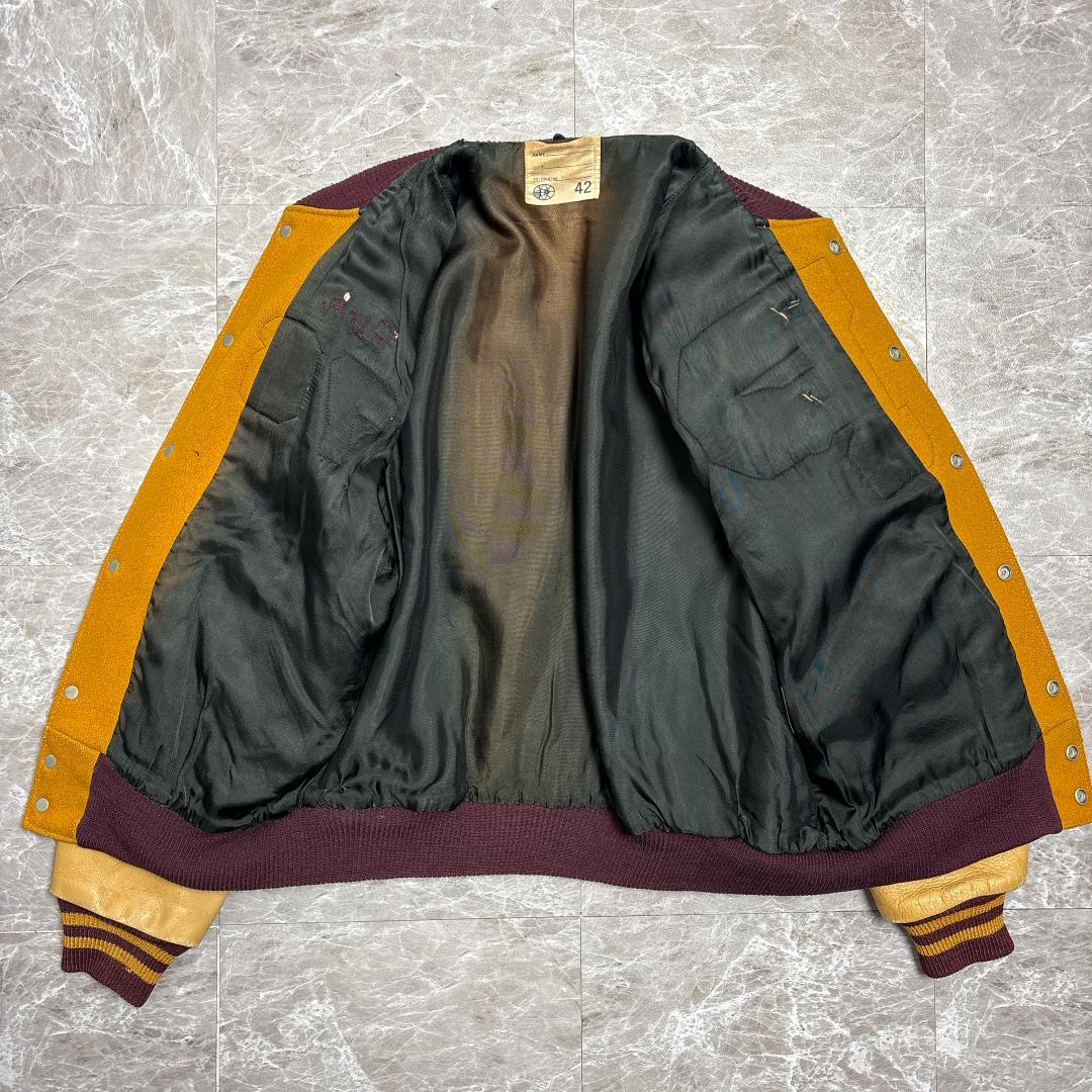 希少 70s ヴィンテージ スタジャン レターマンジャケット 42 レザー袖