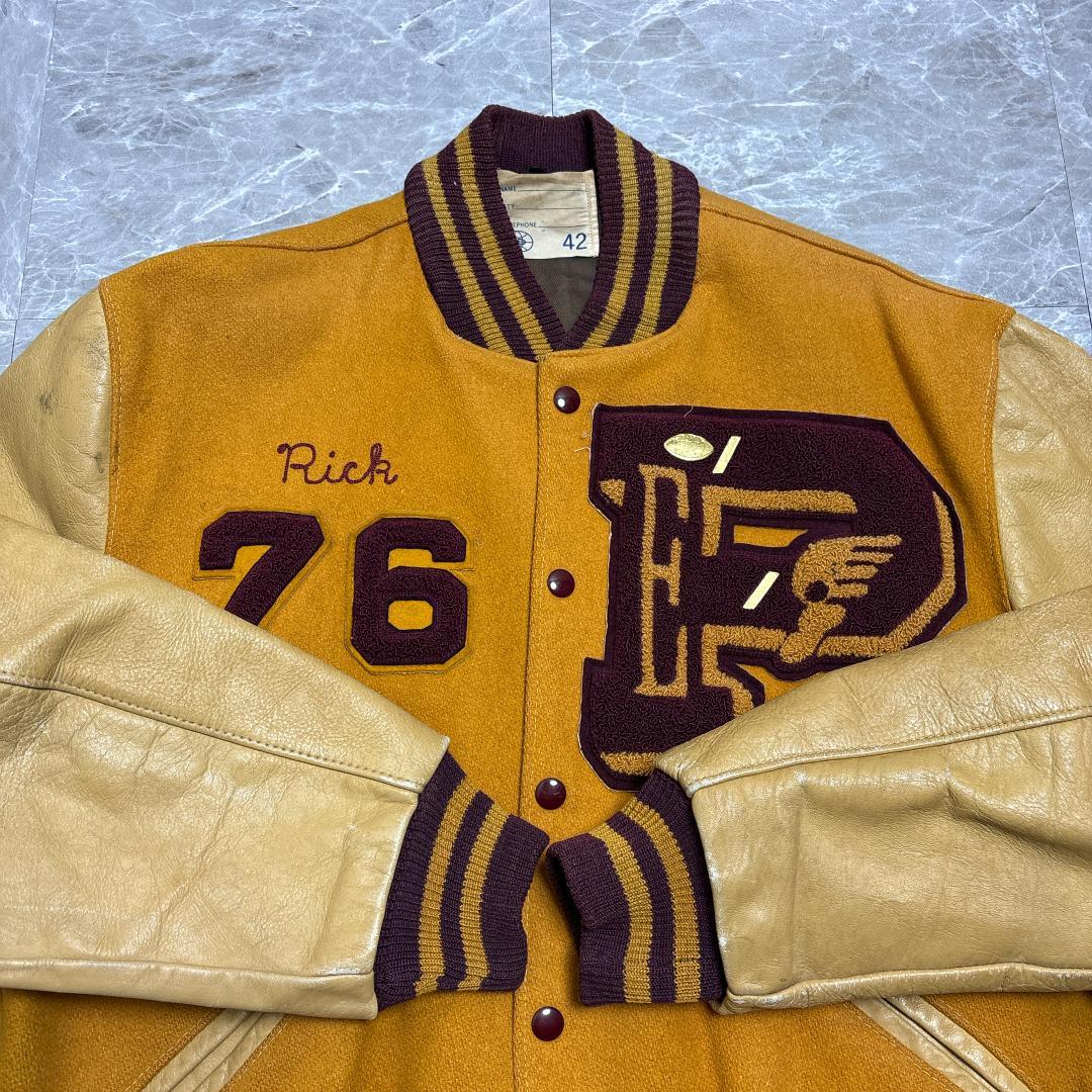希少 70s ヴィンテージ スタジャン レターマンジャケット 42 レザー袖