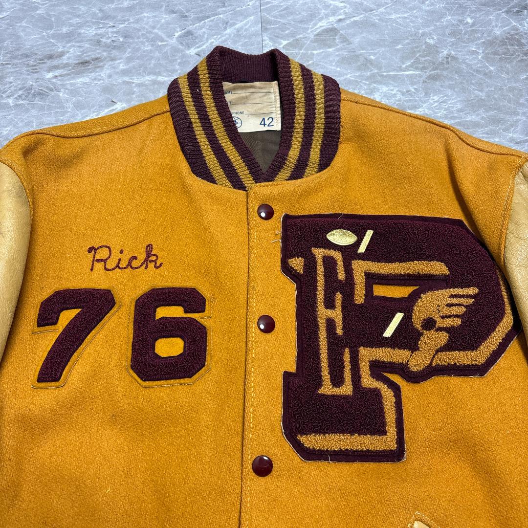 希少 70s ヴィンテージ スタジャン レターマンジャケット 42 レザー袖