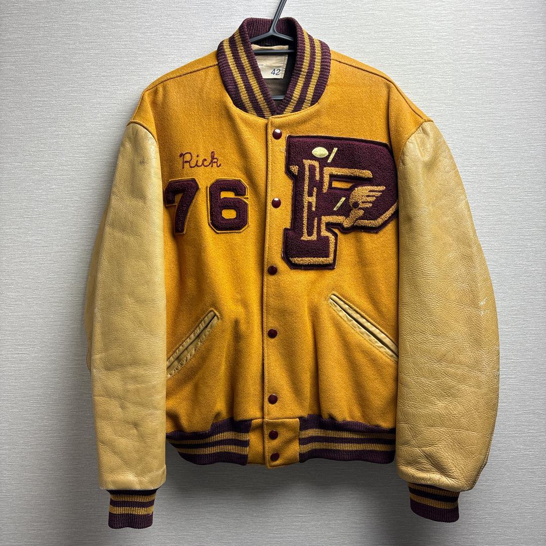 希少 70s ヴィンテージ スタジャン レターマンジャケット 42 レザー袖