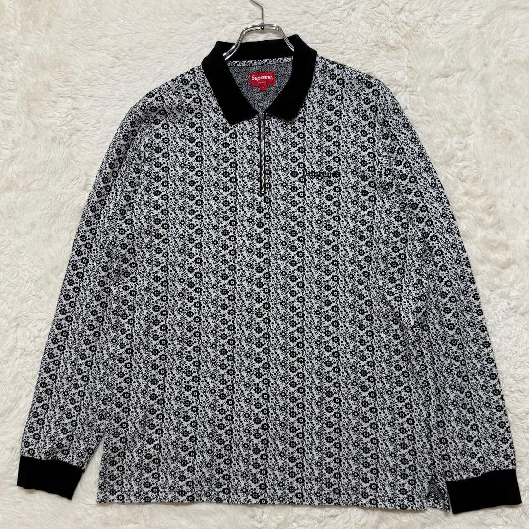 18AW シュプリーム フローラル ジャカード ハーフジップ ポロシャツ L