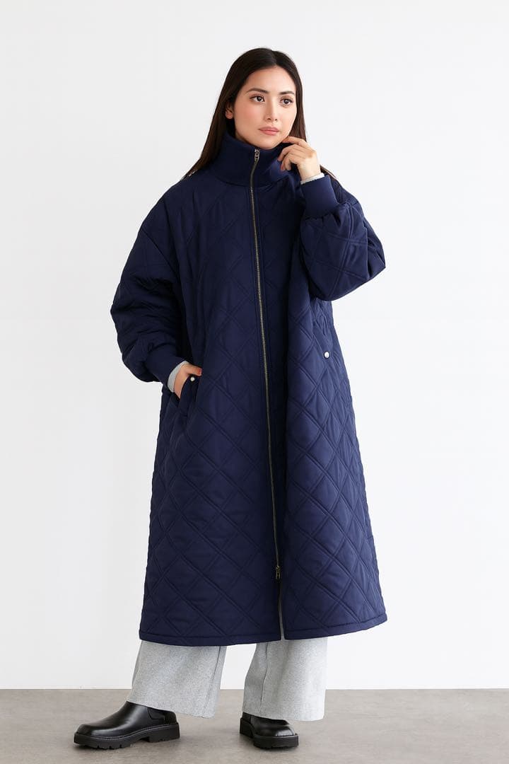 【定価3.3万】ヤマダヤネイビー キルティング ロングコート