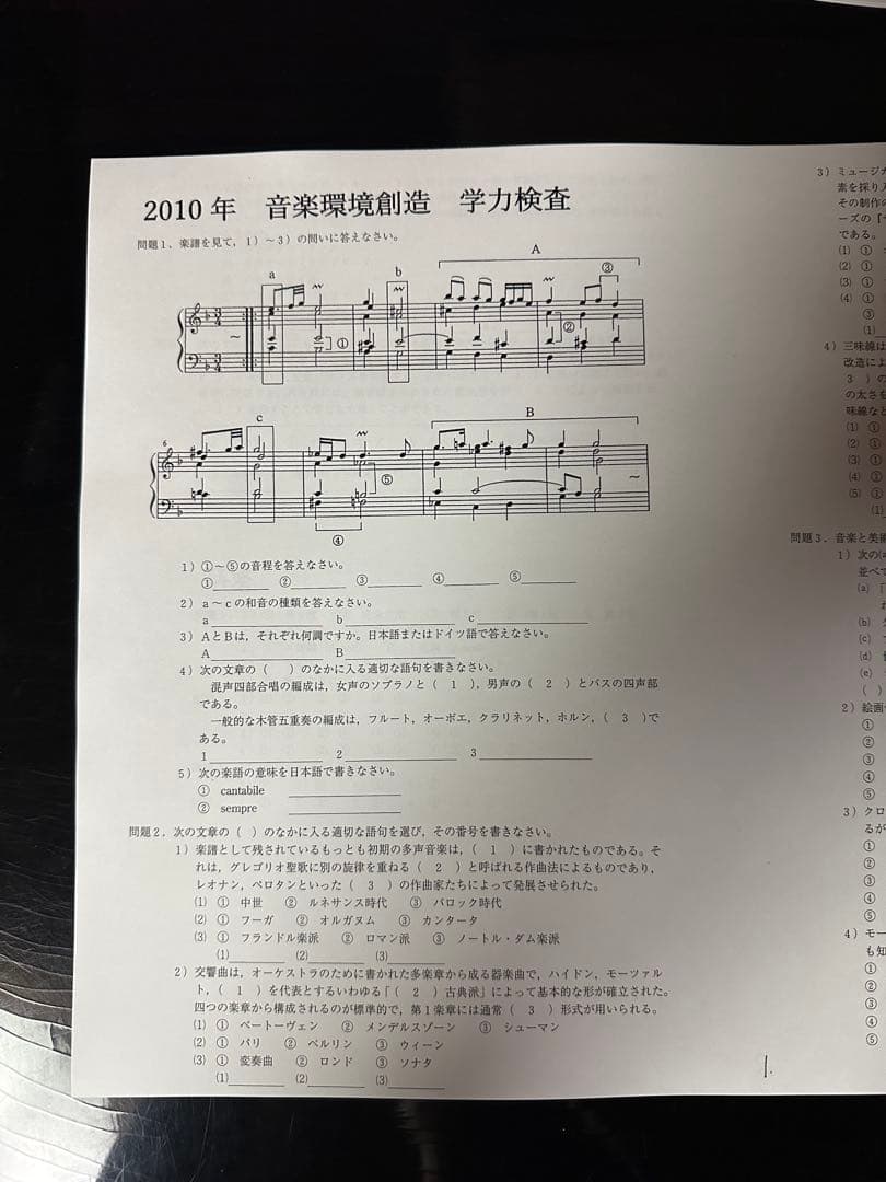 【東京藝大音楽環境創造】音楽大学入試問題集　楽典　ソルフェージュ　音大入試