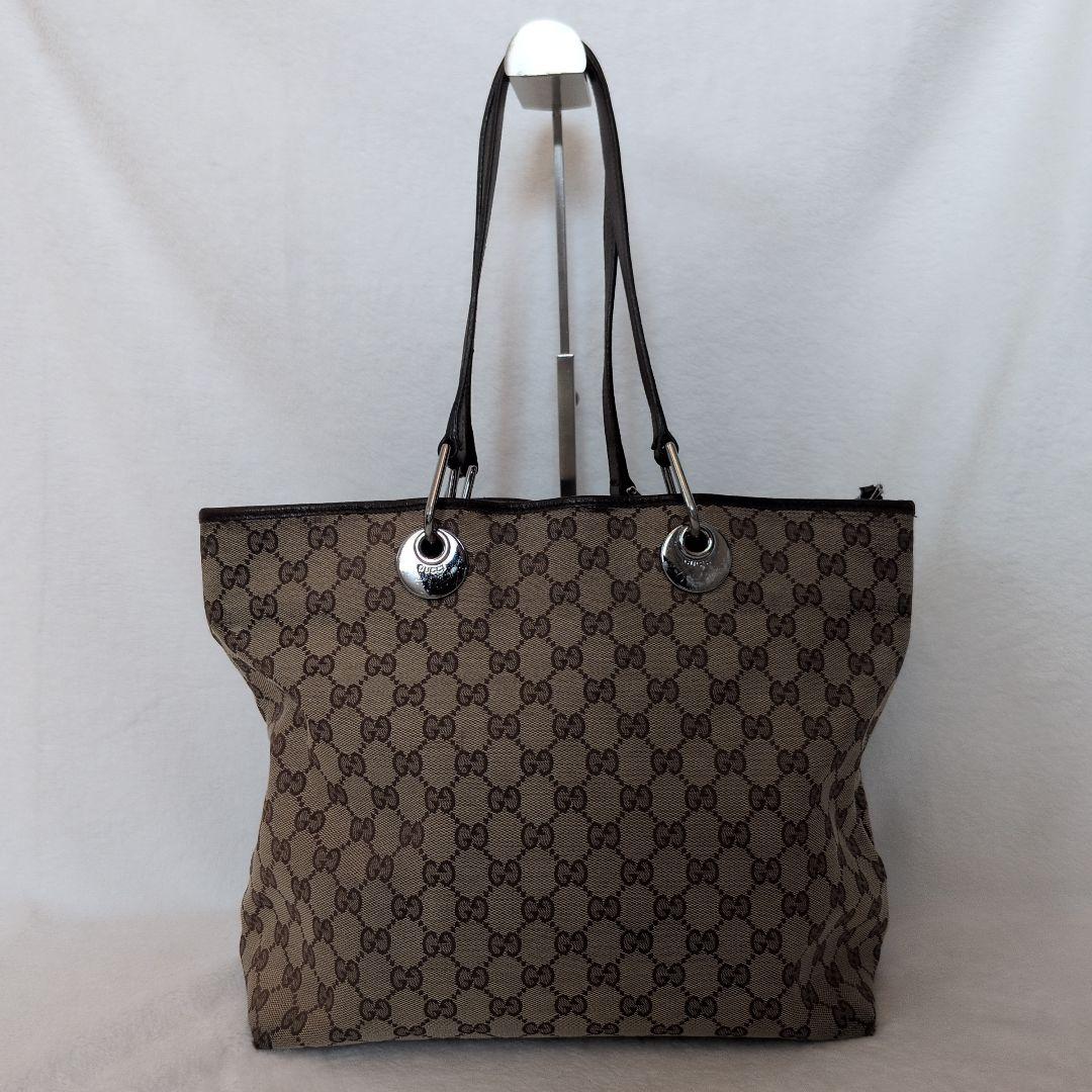 GUCCI グッチ　GGキャンバス ブラウン トートバッグ　キャンバス　レザー