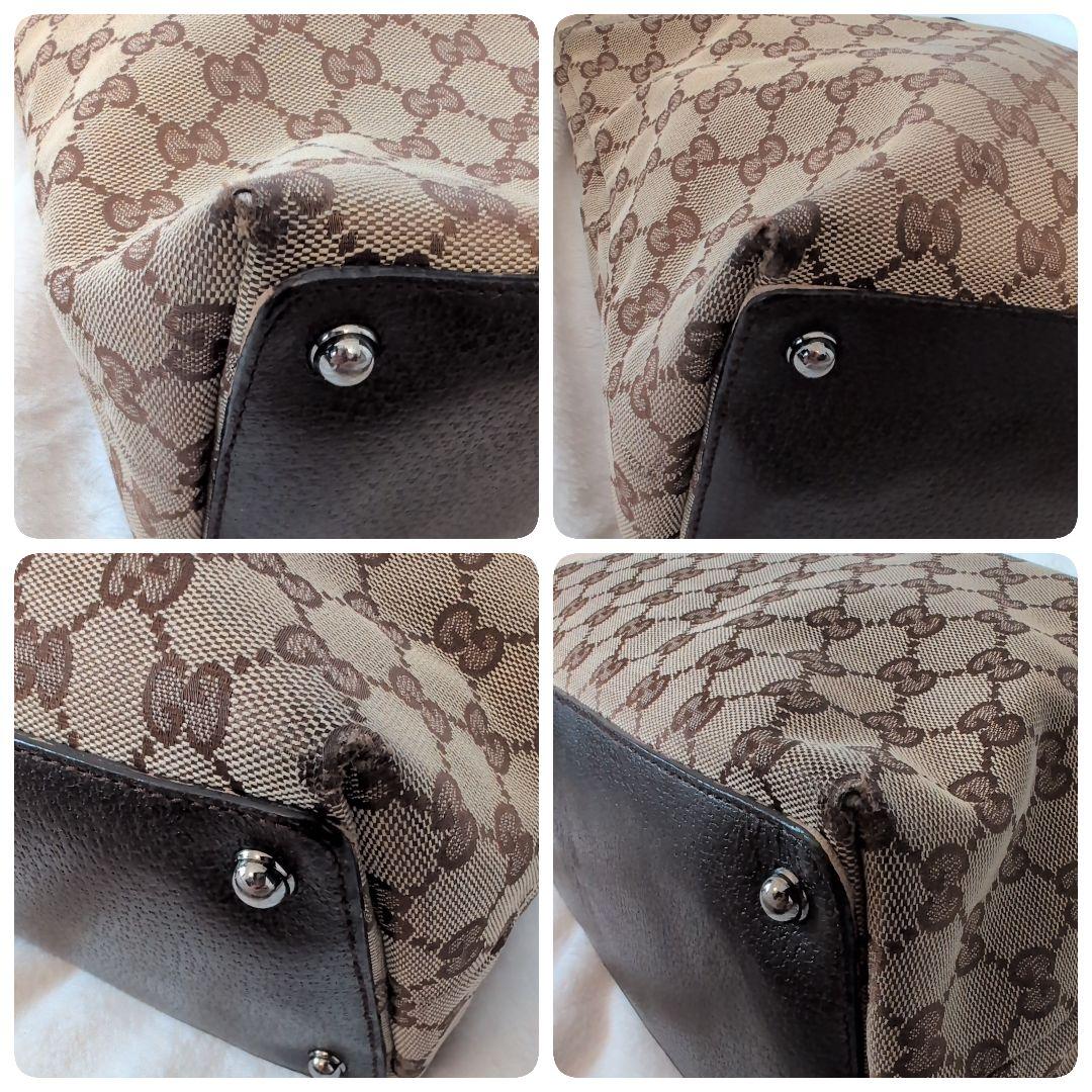 GUCCI グッチ　GGキャンバス ブラウン トートバッグ　キャンバス　レザー